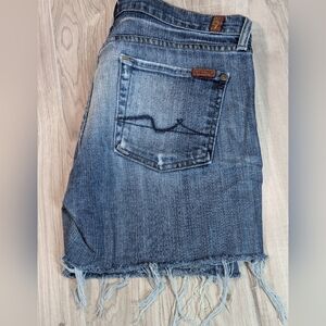 7 For All Mankind 7FAMK Cut Off Blue Jean Shorts Women's Size 30 Fringe Distress